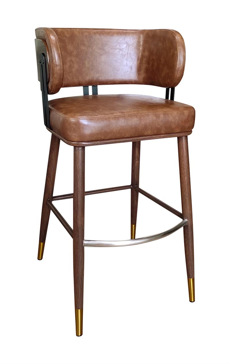 Indoor Curved Back Barstool with Metal Frame and Caramel Vinyl Upholstery