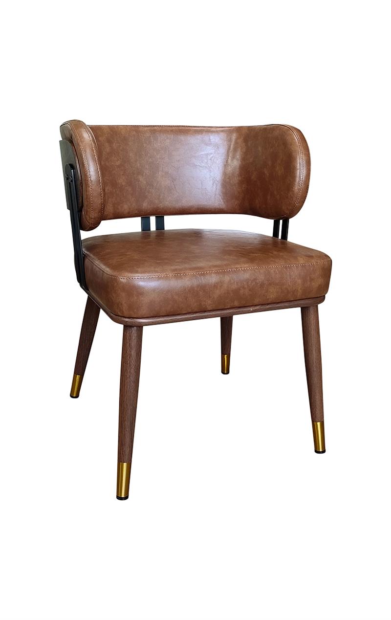 Indoor Curved Back Chair with Metal Frame and Caramel Vinyl Upholstery