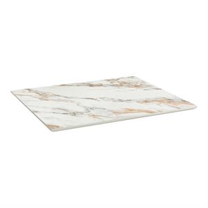 7/8"Thick,Marble White Sintered Stone Table Top with natural veining in shades of gray and warm gold