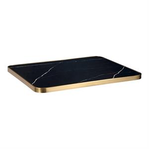 1 1/8" Marble Black Sintered Stone Table Top with Gold Stainless Steel Edge, Indoor/Outdoor Use