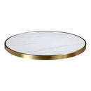 1 1/8" Marble White Sintered Stone Table Top with Light Grey Veining and Gold Stainless Steel Edge, Indoor/Outdoor Use