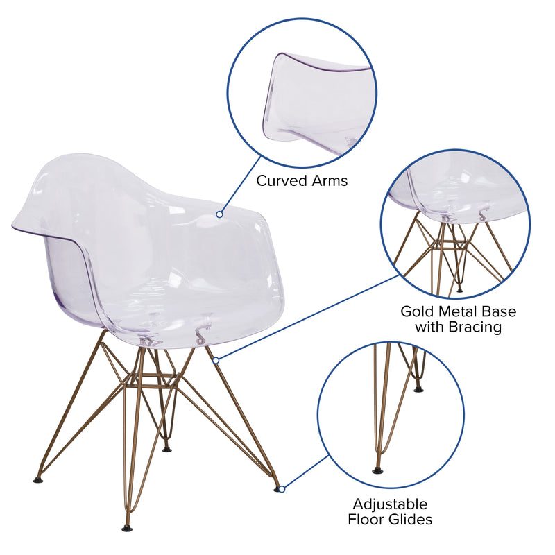 Alonza Series Transparent Side Chair with Gold Base