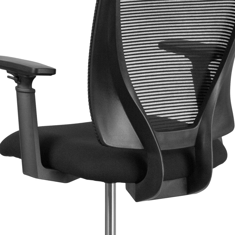 Harper Ergonomic Mid-Back Mesh Drafting Chair with Black Fabric Seat, Adjustable Foot Ring and Adjustable Arms