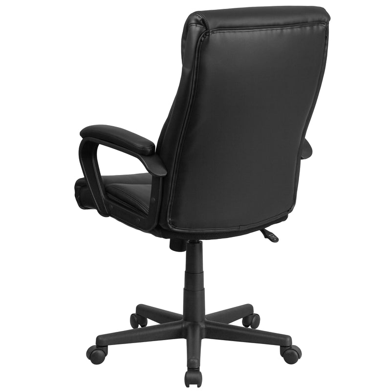Raya High Back Black LeatherSoft Executive Swivel Office Chair with Slight Mesh Accent and Arms