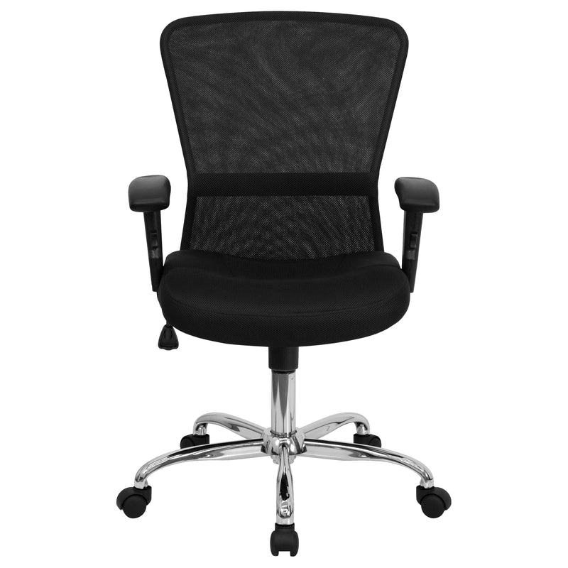 Jasmine Mid-Back Black Mesh Contemporary Swivel Task Office Chair with Chrome Base and Adjustable Arms