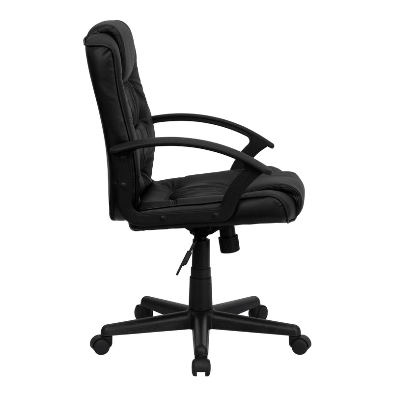 Lindon Mid-Back Black LeatherSoft Swivel Task Office Chair with Arms