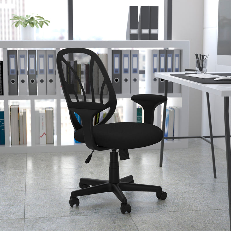 Y-GO Office Chair Mid-Back Black Mesh Swivel Task Office Chair with Arms
