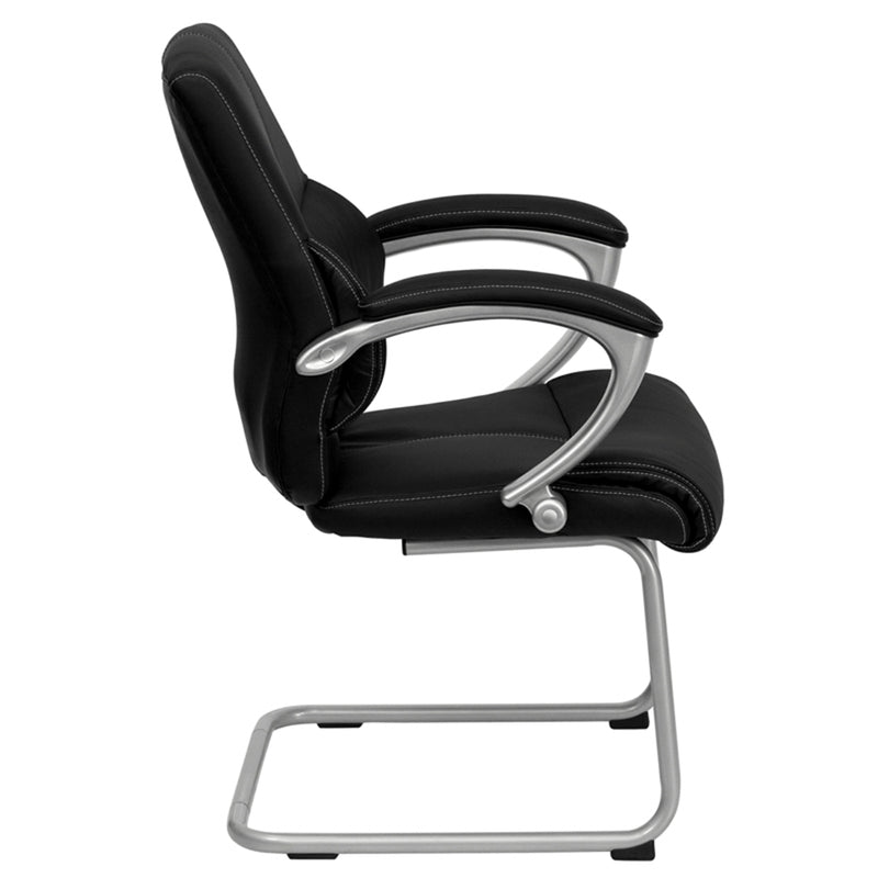 Tristan Black LeatherSoft Executive Side Reception Chair with Silver Sled Base