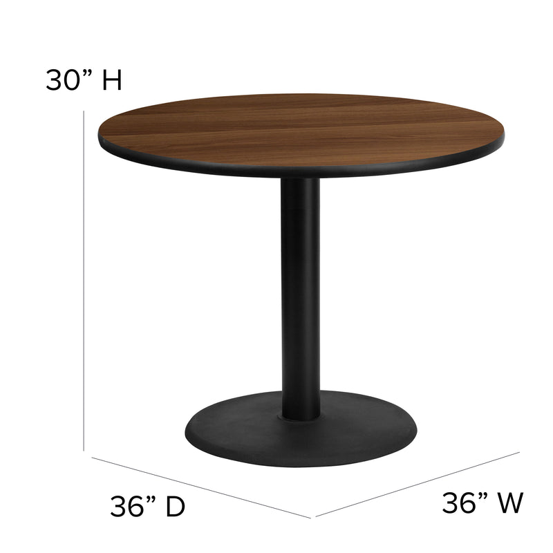Clark 36'' Square Black Laminate Table Set with 4 Grid Back Metal Chairs - Mahogany Wood Seat
