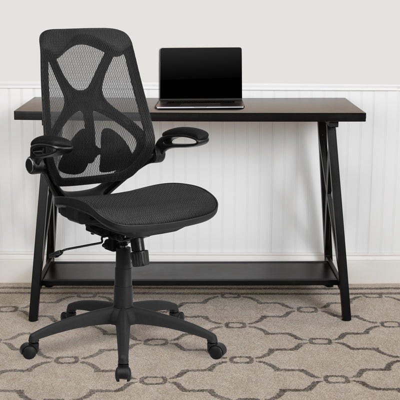 Kimble High Back Transparent Black Mesh Executive Ergonomic Office Chair with Adjustable Lumbar, 2-Paddle Control & Flip-Up Arms