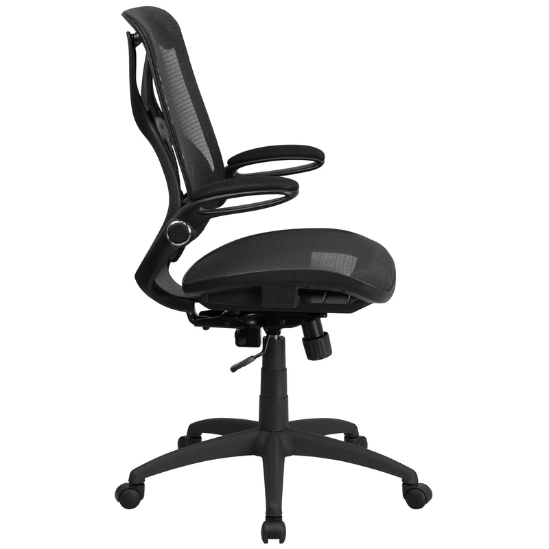 Kimble High Back Transparent Black Mesh Executive Ergonomic Office Chair with Adjustable Lumbar, 2-Paddle Control & Flip-Up Arms