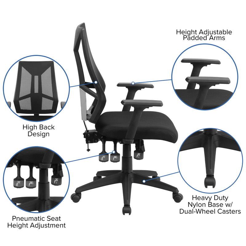 Ivan High Back Black Mesh Multifunction Swivel Ergonomic Task Office Chair with Adjustable Arms