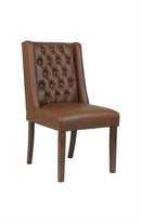 Indoor Tufted Back Oak Wood Chair with Brown Vinyl Seat