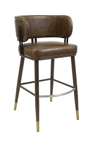 Indoor Curved Back Barstool with Metal Frame and Caramel Vinyl Upholstery