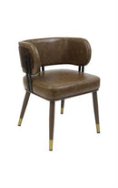 Indoor Curved Back Chair with Metal Frame and Caramel Vinyl Upholstery