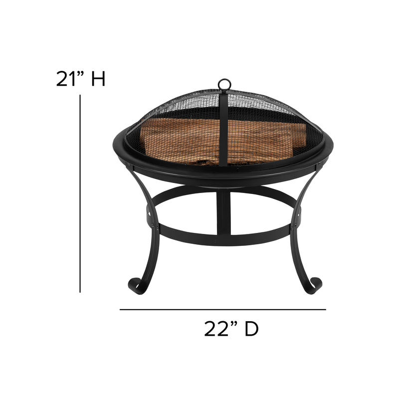 Sawyer Set of 4 White Modern Sawyer Commercial All-Weather 2-Slat Poly Resin Adirondack Chairs with 22" Round Wood Burning Fire Pit