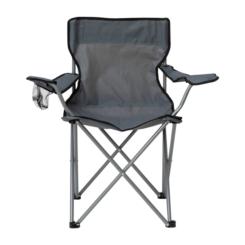 Quad Folding Camping and Sports Chair with Armrest Cupholder - Portable Gray Indoor/Outdoor Fishing Chair with Extra Wide Carry Bag