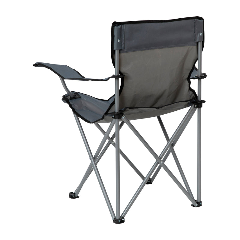 Quad Folding Camping and Sports Chair with Armrest Cupholder - Portable Gray Indoor/Outdoor Fishing Chair with Extra Wide Carry Bag