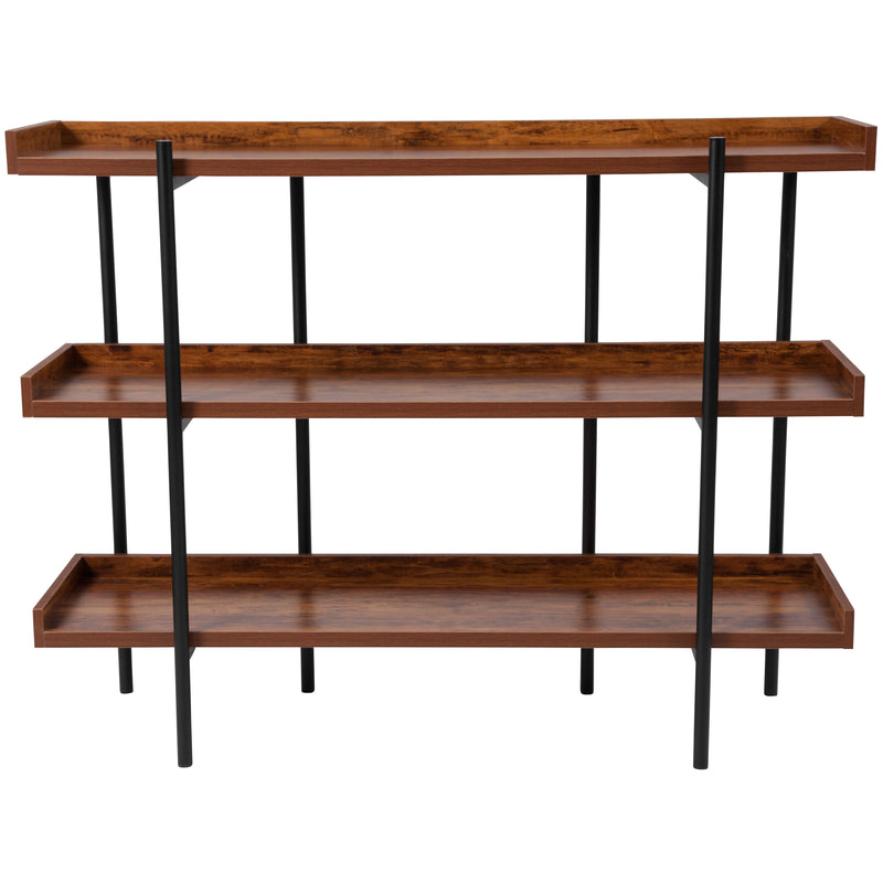 Mayfair 3 Shelf 35"H Storage Display Unit Bookcase with Black Metal Frame in Rustic Wood Grain Finish