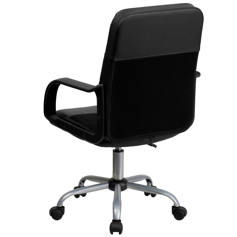 Manor Mid-Back Black LeatherSoft and Mesh Swivel Task Office Chair with Arms