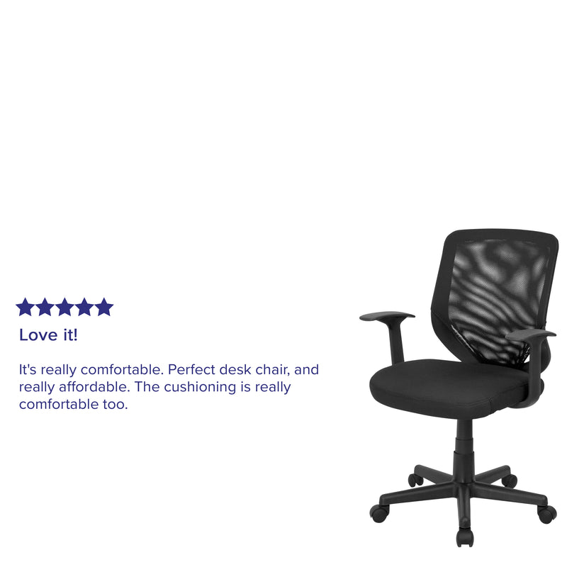 Norris Mid-Back Black Mesh Tapered Back Swivel Task Office Chair with T-Arms