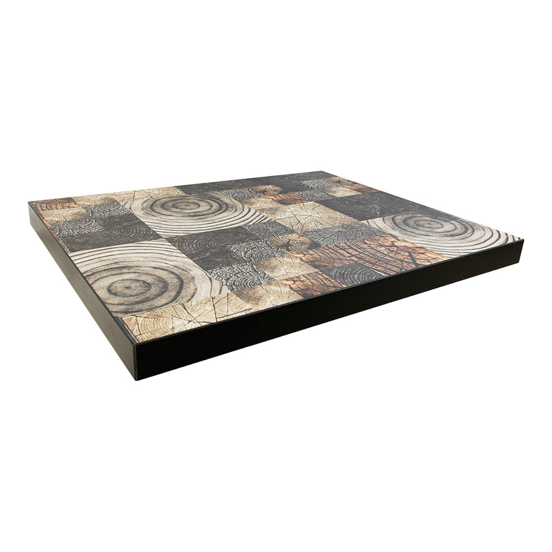 Melamine Table Top with Rustic Woodgrain Pattern and Black Edge, 2-Inch Thick for Indoor Use
