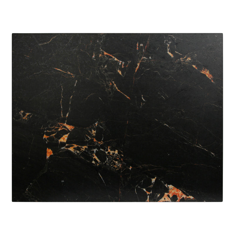 Melamine Table Top with Black Marble Pattern and Rust-Orange Veining, 2-Inch Thick for Indoor Use