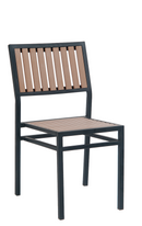Black Steel Armless Chair with Imitation Teak Vertical Slat Back & Seat
