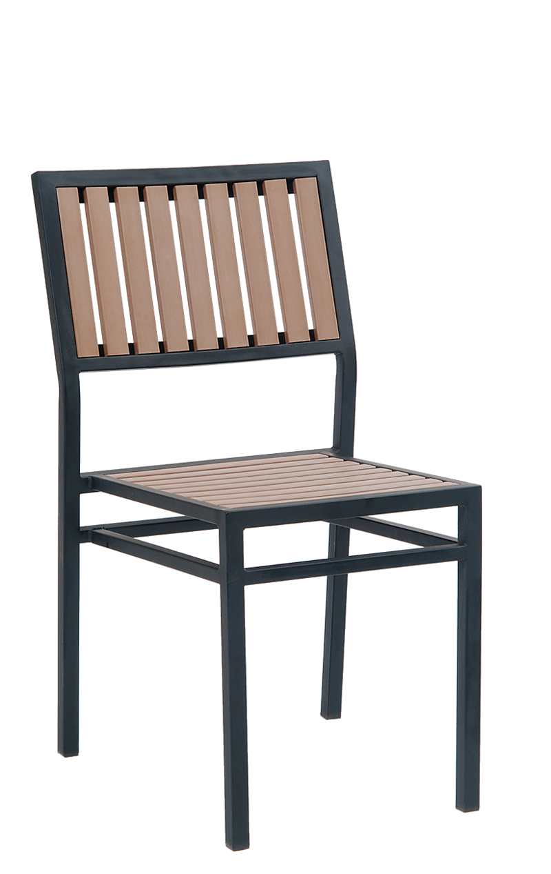 Black Steel Armless Chair with Imitation Teak Vertical Slat Back & Seat