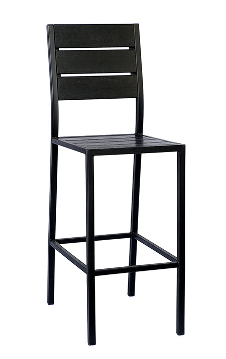 Steel Barstool with Horizontal Imitation Teak Slat Back & Seat in Black