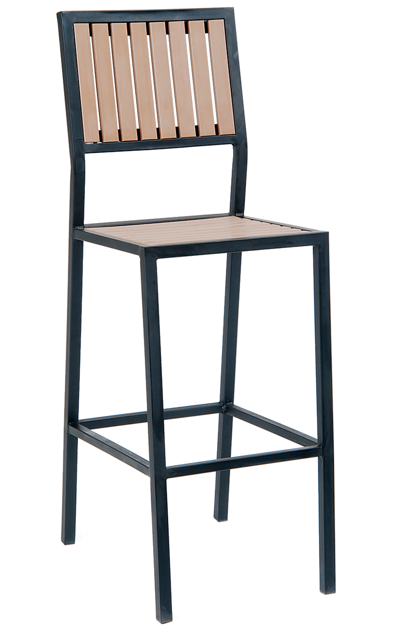 Black Steel Barstool with Imitation Teak Vertical Slat Back & Seat