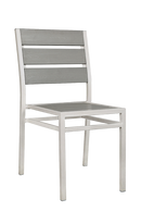 White Steel Chair with Horizontal Imitation Teak Horizontal Slat Back & Seat in Light Grey