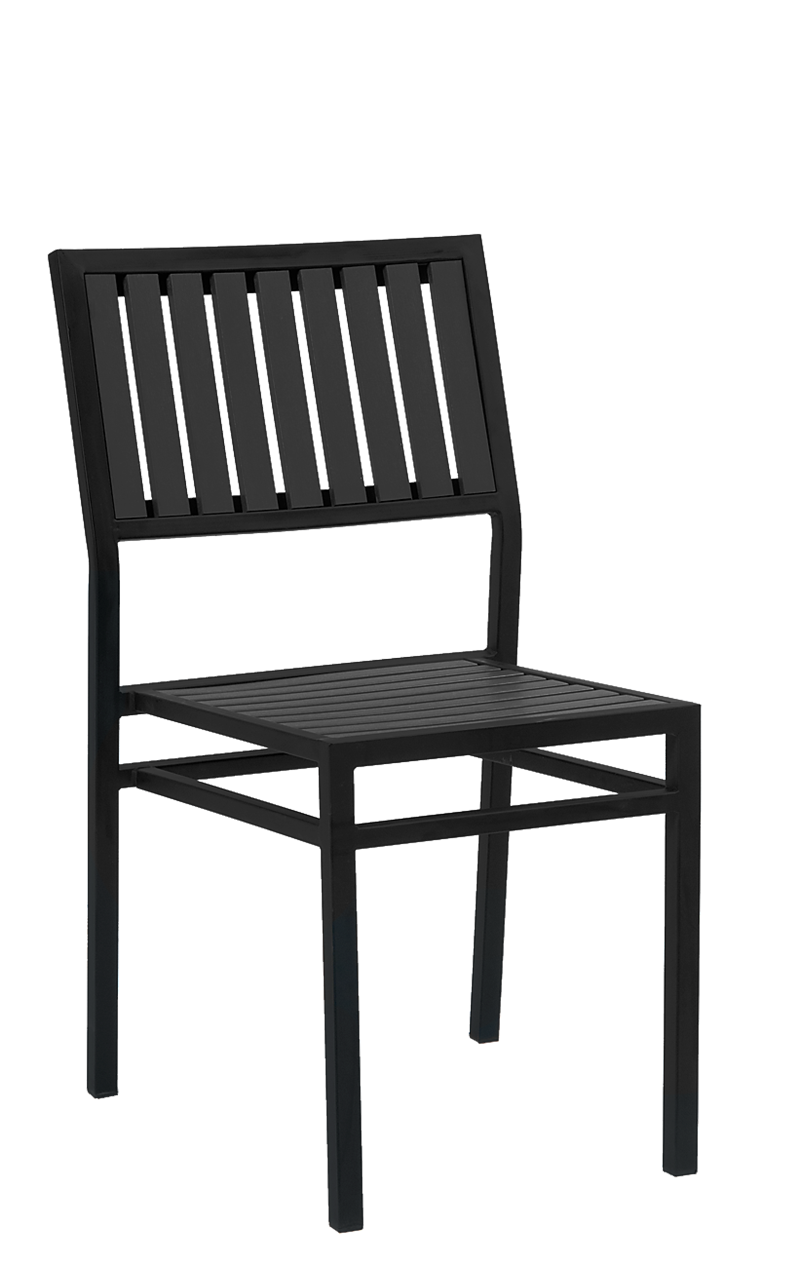 Black Steel Armless Chair with Black Imitation Teak Vertical