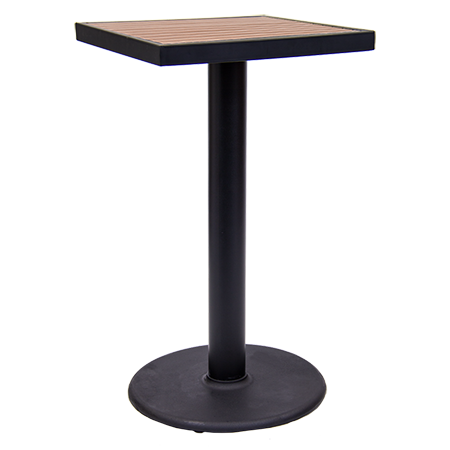 24"X24" Indoor/ Outdoor Bar Height Black Steel Table with Imitation Teak Slat Top