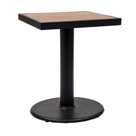 24"X24" Indoor/ Outdoor Black Steel Table with Imitation Teak Slat Top