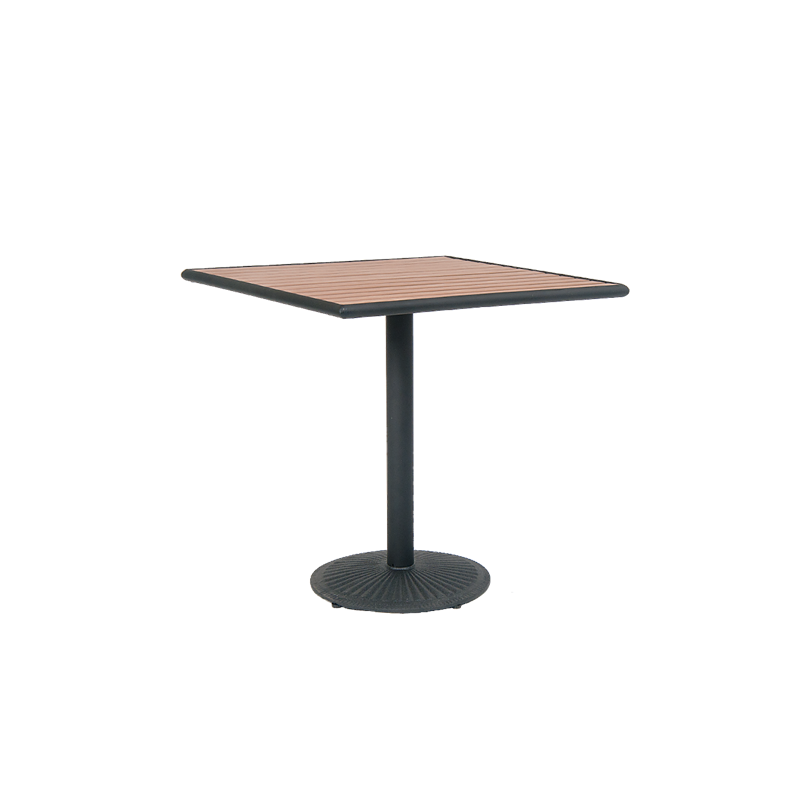 27.5" x 27.5" Indoor/ Outdoor Black Steel Table with Imitation Teak Slat Top