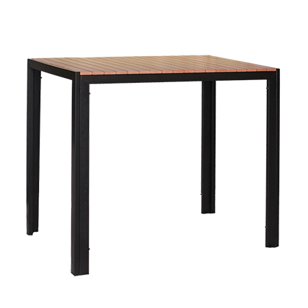 Indoor/ Outdoor Bar Height Black Steel Table with Imitation Teak Slat Top