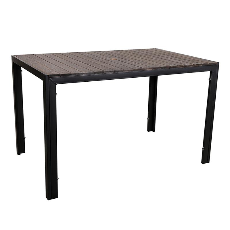 30"x48" Indoor/ Outdoor Black Steel Table with Teak Slat Top