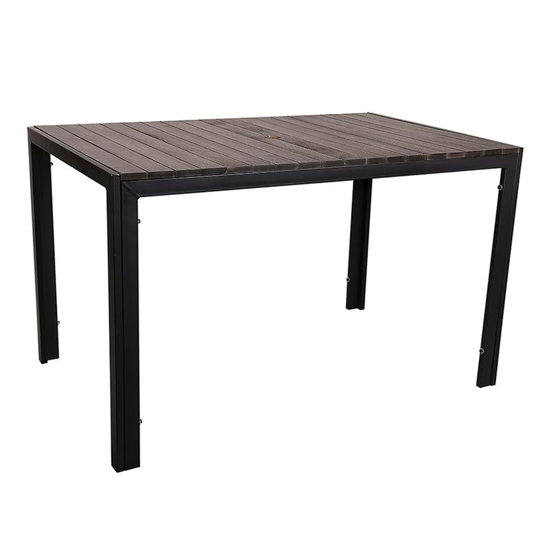 30"x48" Indoor/ Outdoor Black Steel Table with Textured Teak Slat Top