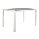 30"x48" White Steel Table with 1.5" Umbrella Hole, Light Grey Imitation Teak Slat Top