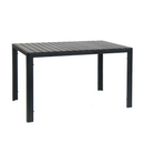 Indoor/ Outdoor Black Steel Table with1.5" Umbrella Hole, Black Imitation Teak Slat Top