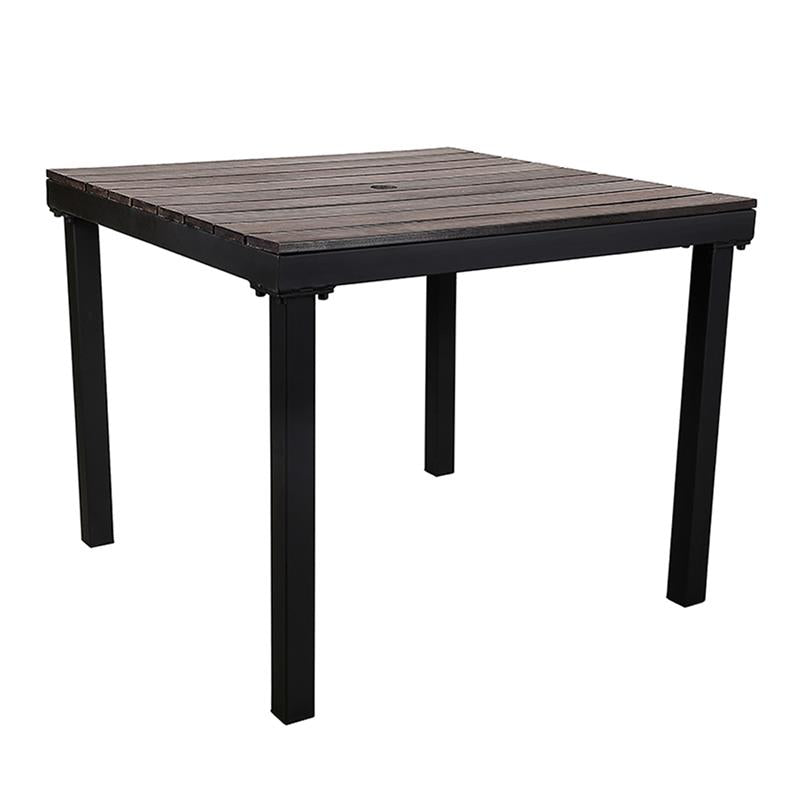 36"x36" Indoor/ Outdoor Black Steel Table with Textured Teak Slat Top