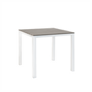 36"x36" Indoor/ Outdoor White Steel Table with 1.5" Umbrella Hole, Imitation Teak Slat Top in Light Grey
