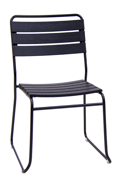 Outdoor Metal Chair & Black Imitation Teak Slat Back and Seat