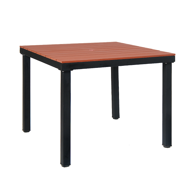 36"x36" Indoor/ Outdoor Black Steel Table & Rosewood Slat top