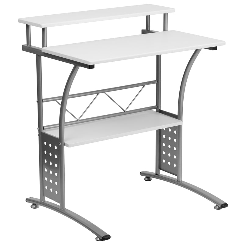 Norris Black Tempered Glass Computer Desk with Pull-Out Keyboard Tray