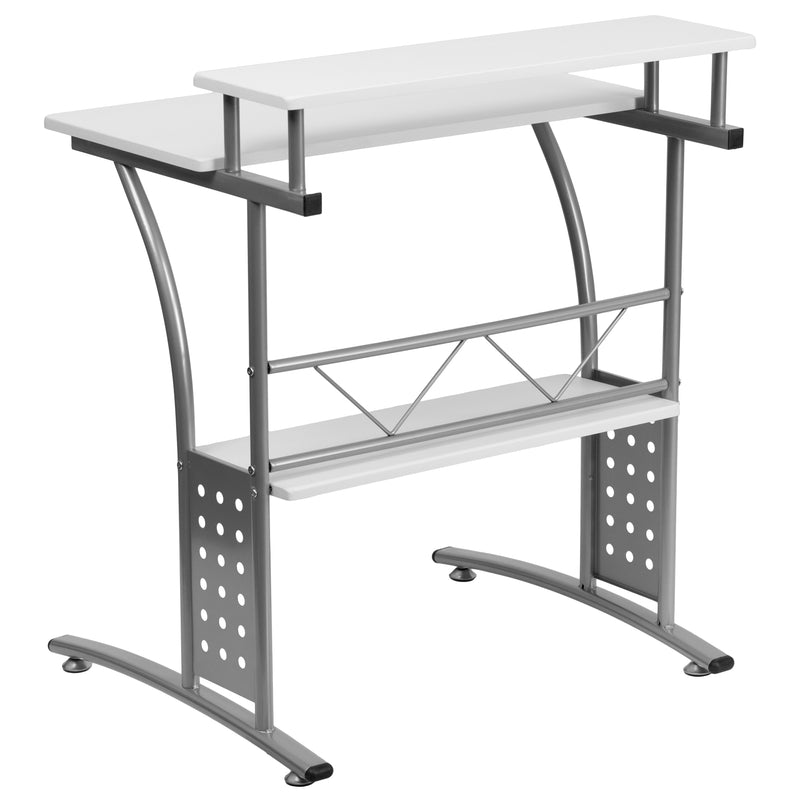 Norris Black Tempered Glass Computer Desk with Pull-Out Keyboard Tray