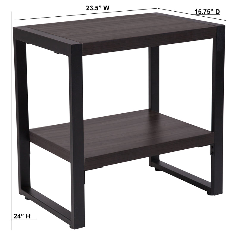 Thompson Collection Charcoal Wood Grain Finish End Table with Black Metal Frame