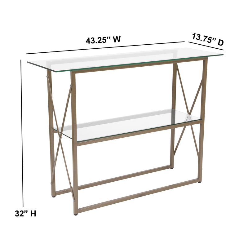 Mar Vista Collection Glass Console Table with Matte Gold Frame