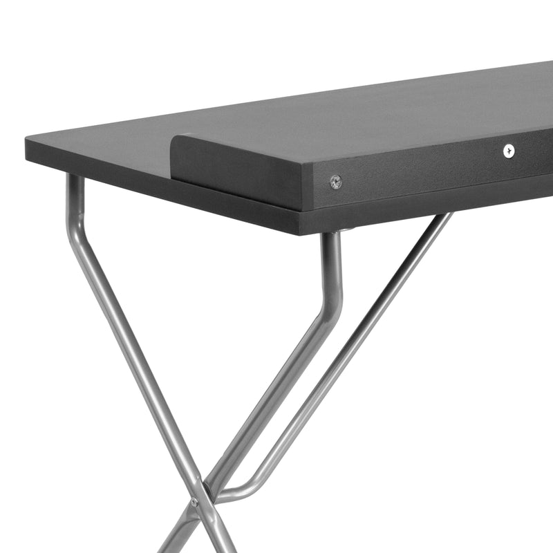 Black Computer Desk with Raised Border and Silver Metal Frame